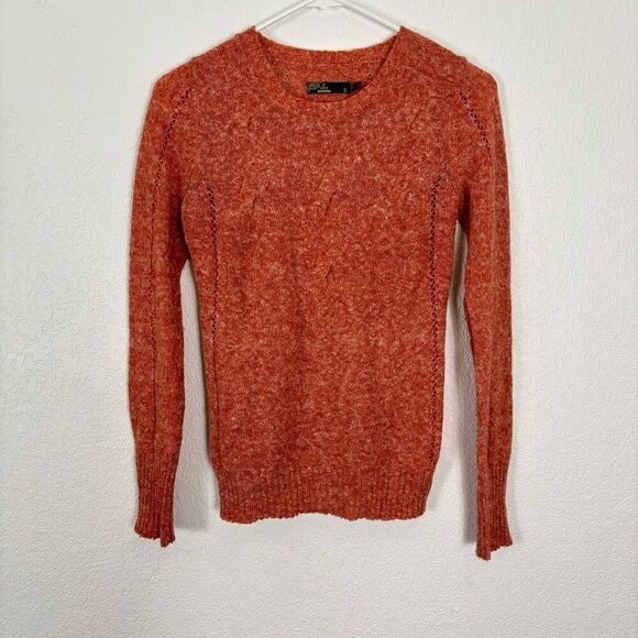 Prana Red-Orange Wool Blend Open Knit Crewneck Pullover Sweater - Picture 1 of 4
